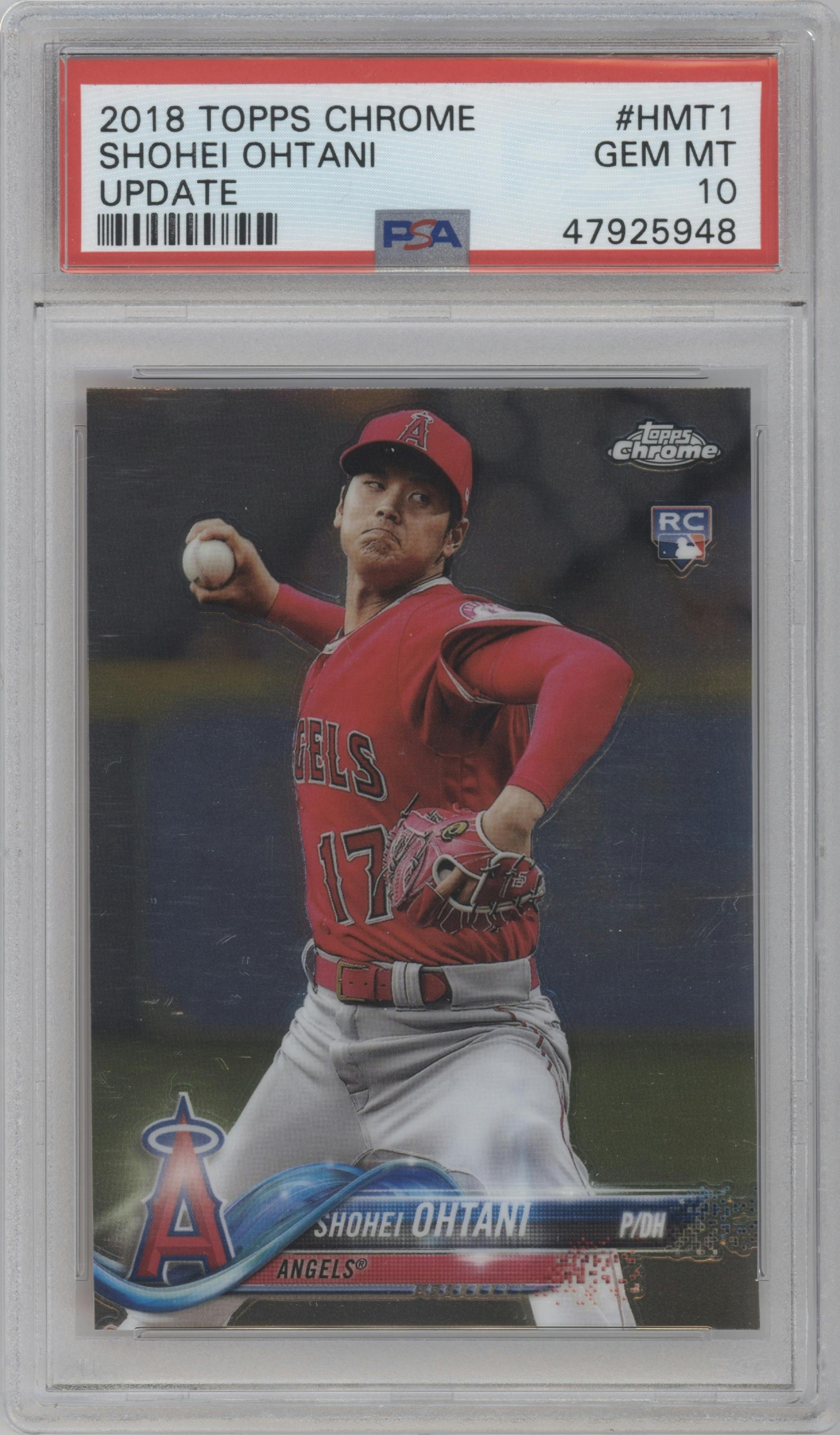 Shohei Ohtani from the 2018 Topps Chrome Update  set graded by PSA and given an overall grade of 10.