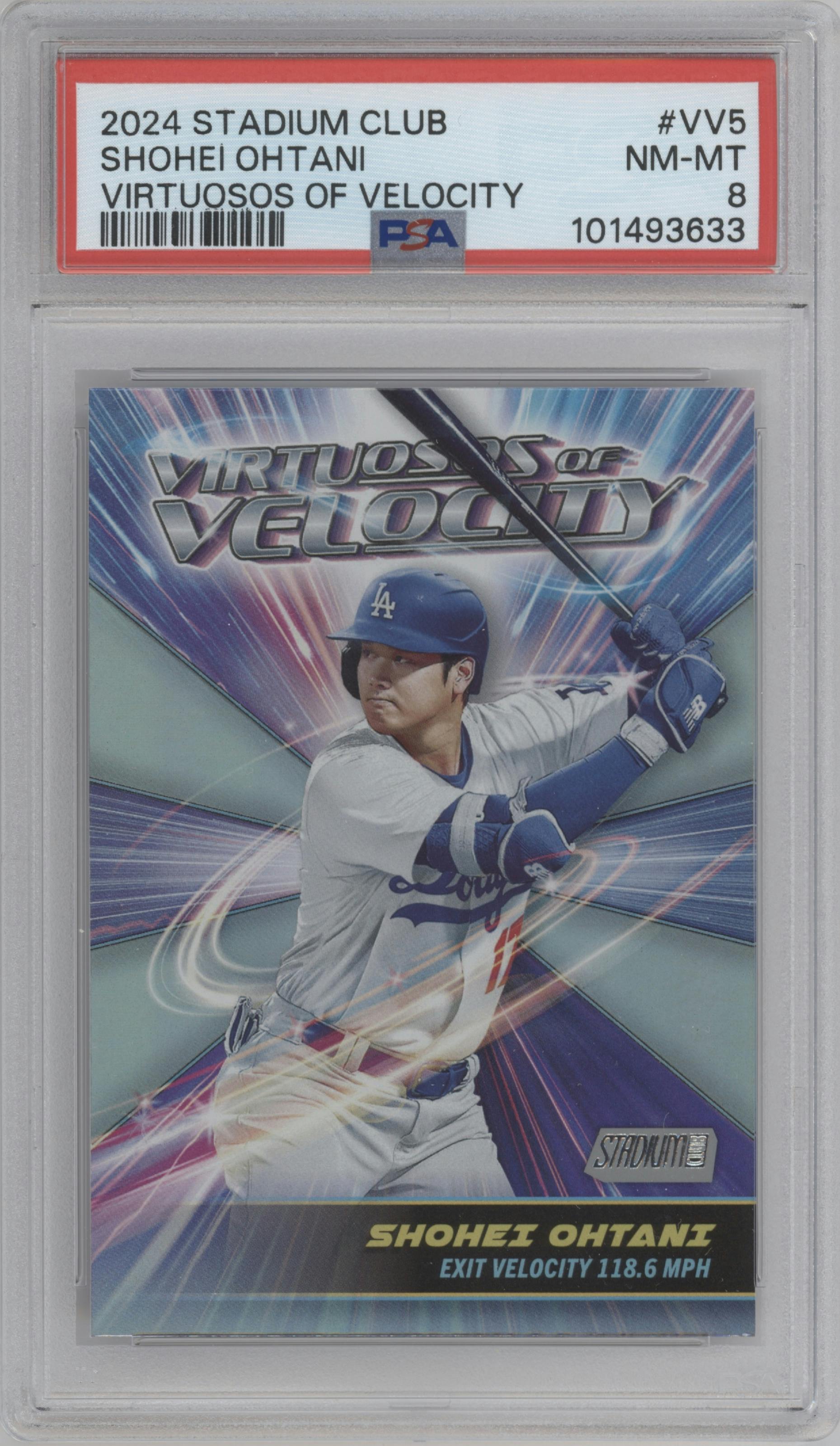 Shohei Ohtani from the 2024 Topps Stadium Club set graded by PSA and given an overall grade of 8.