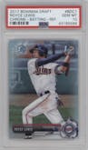 Royce Lewis from the 2017 Bowman Draft set featuring a Refractor parallel graded by PSA and given an overall grade of 10.