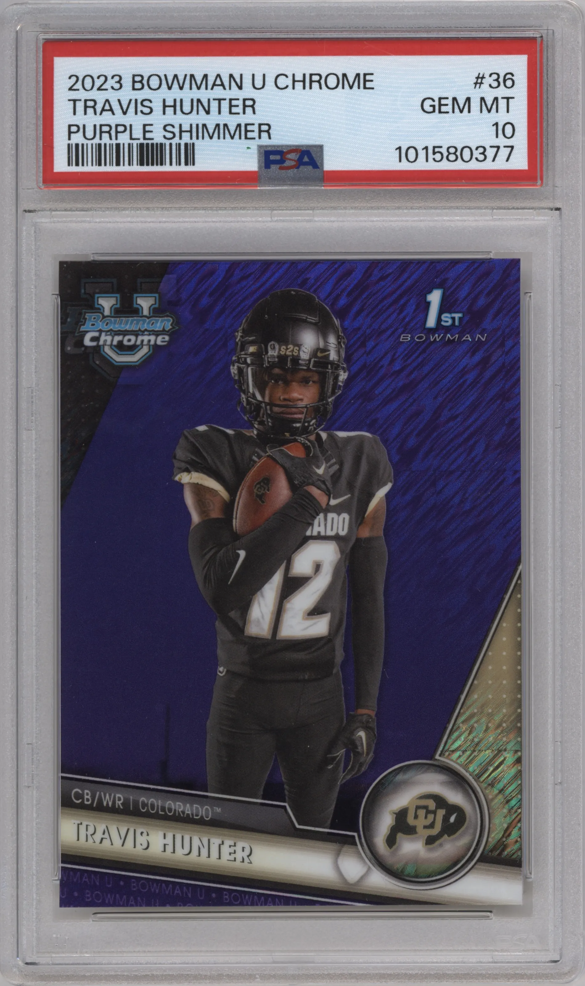 2023 Bowman Chrome University Travis Hunter Purple Shimmer #36 PSA 10