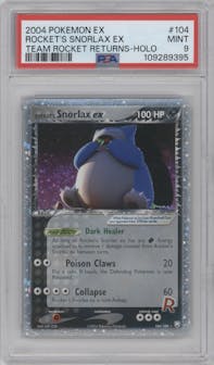 Rocket's Snorlax EX from the 2004 Pokemon EX set graded by PSA and given an overall grade of 9.