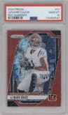 Ja’Marr Chase from the 2024 Panini Prizm set featuring a Red Shimmer parallel graded by PSA and given an overall grade of 10.
