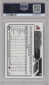 Corbin Carroll from the 2023 Topps Chrome Logofractor Edition set featuring a Green Refractor parallel graded by PSA and given an overall grade of 10.