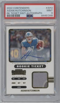 Aidan Hutchinson from the 2022 Panini Contenders set graded by PSA and given an overall grade of 9.