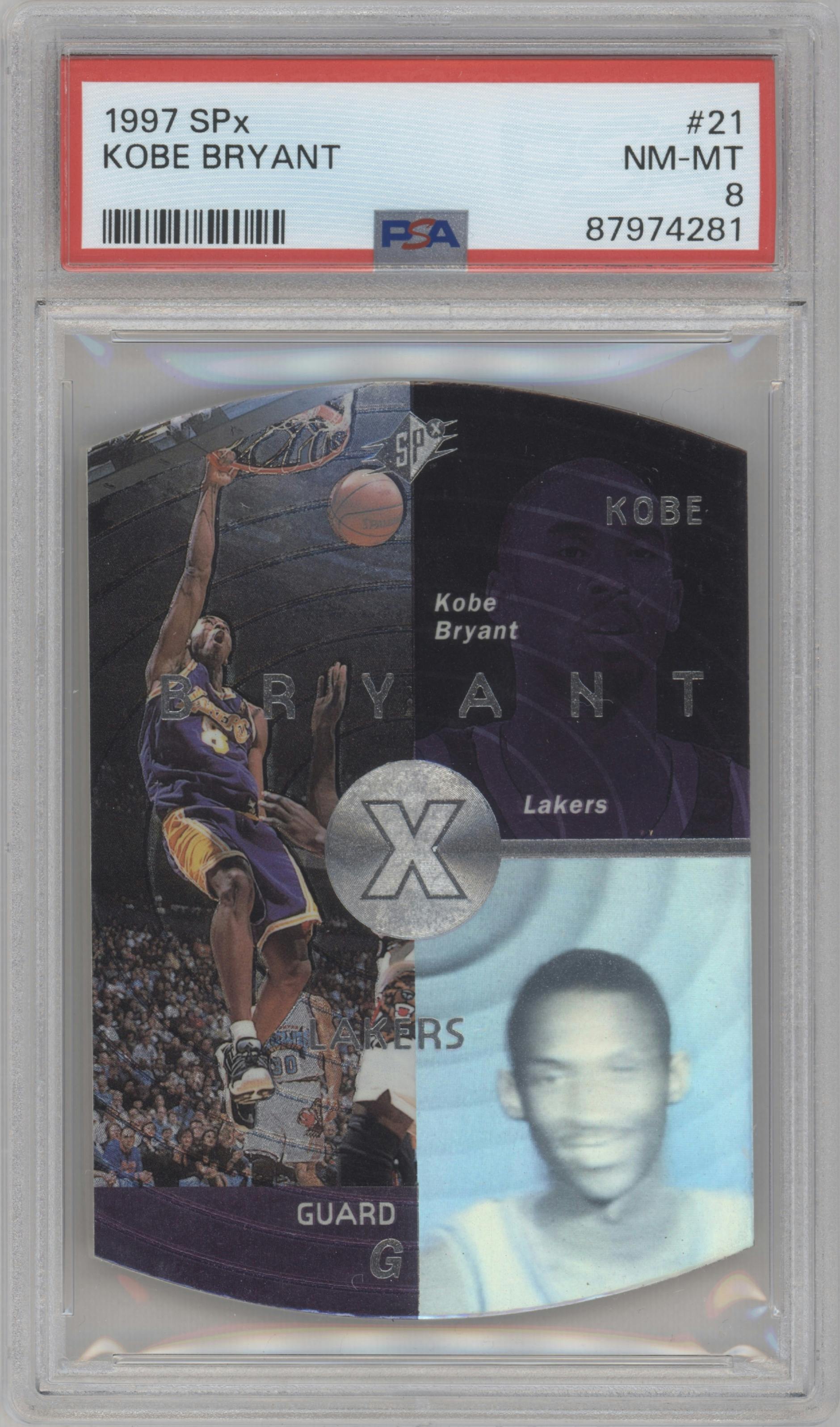 Kobe Bryant from the 1997-98 SPx set graded by PSA and given an overall grade of 8.