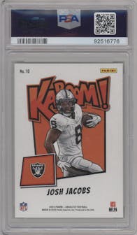 Josh Jacobs from the 2023 Panini Absolute set graded by PSA and given an overall grade of 10.