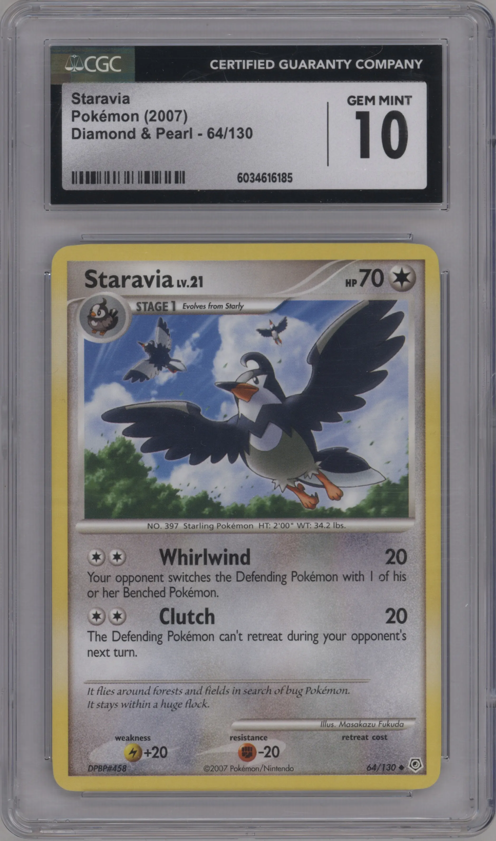 2007 Pokemon D&P Staravia #64 CGC 10