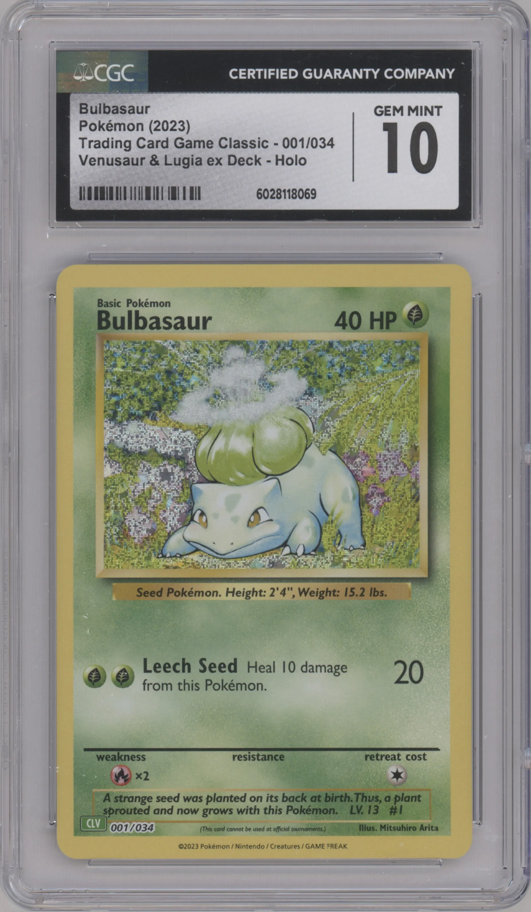 2023 Pokemon CLV Venusaur & Lugia ex Deck Bulbasaur CGC 10