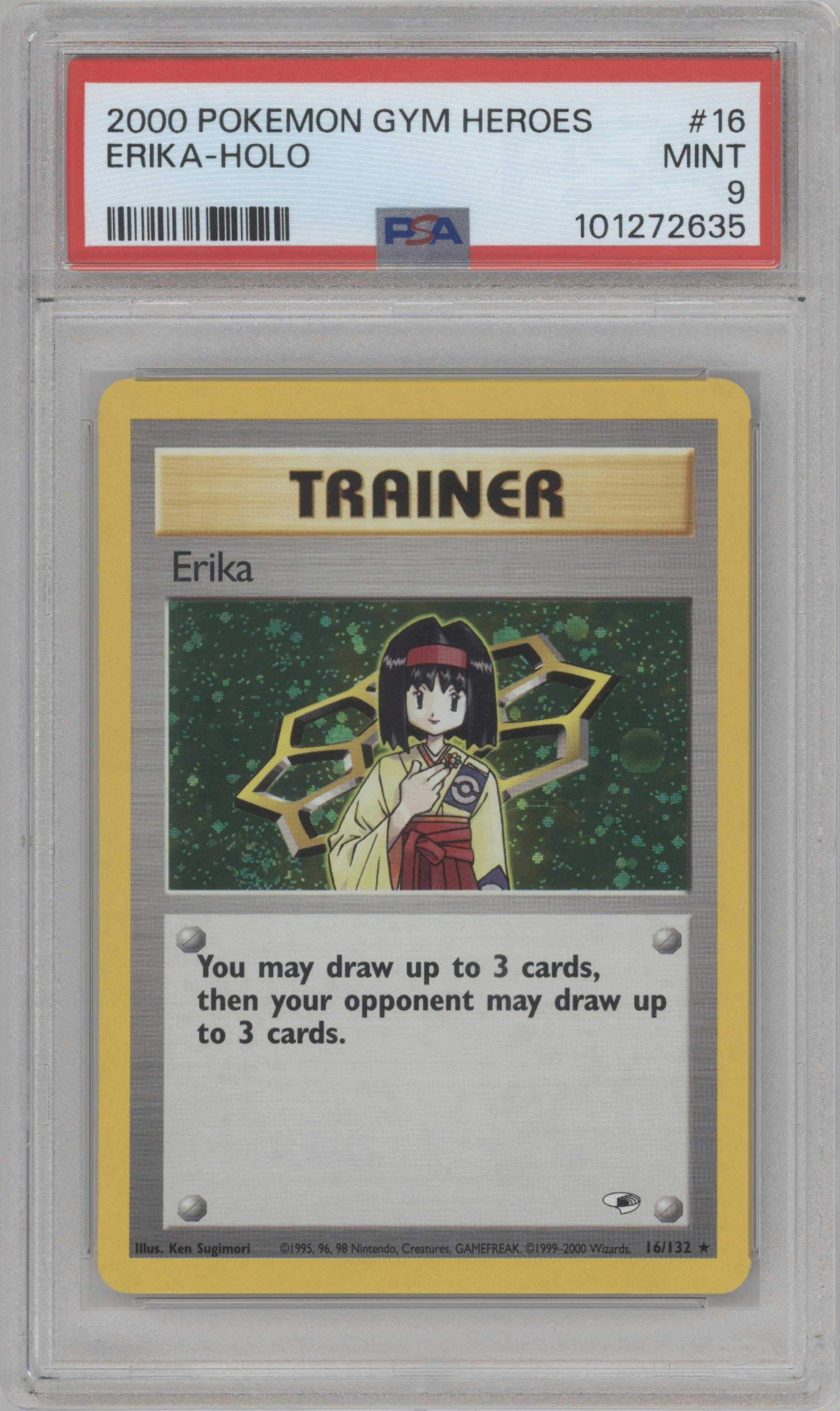 Erika from the 2000 Pokemon GH set graded by PSA and given an overall grade of 9.