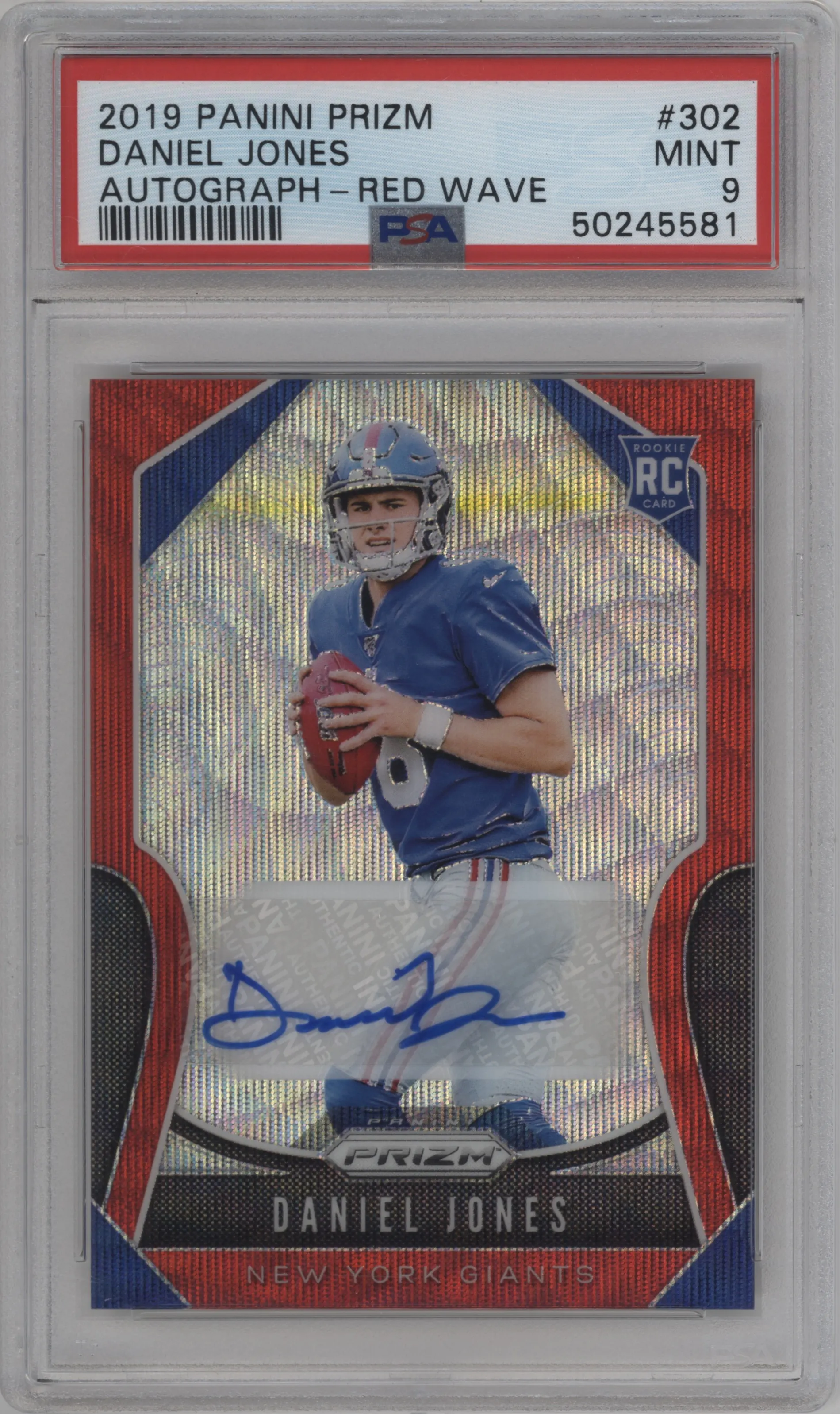 2019 Panini Prizm Rke.Auto Daniel Jones Red Wave PSA 9