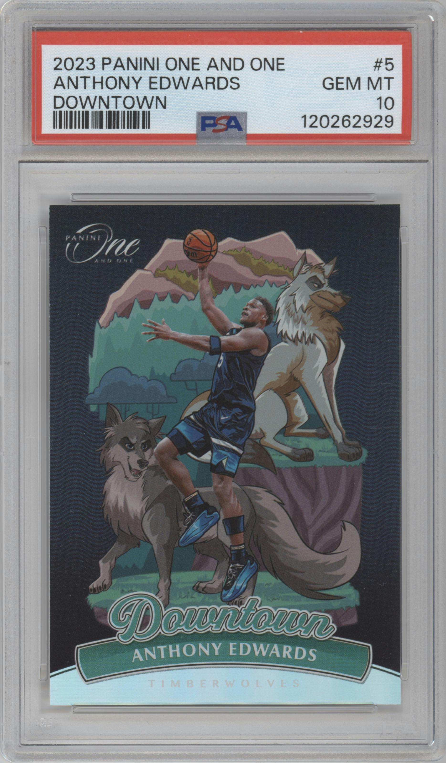 Anthony Edwards from the 2023-24 Panini One and One set graded by PSA and given an overall grade of 10.