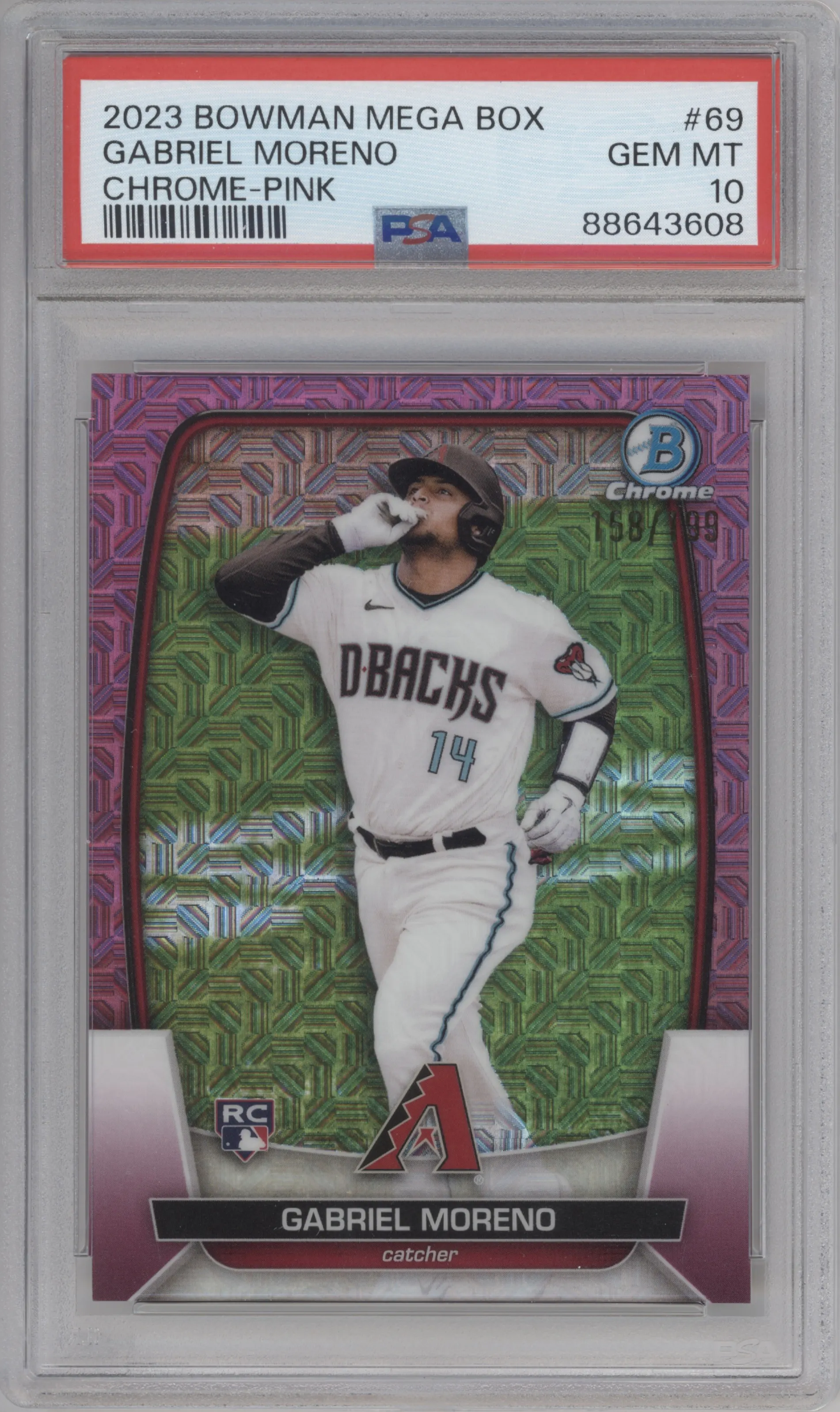 2023 Bowman Mega Box Chrome Gabriel Moreno Pink Refractor PSA 10