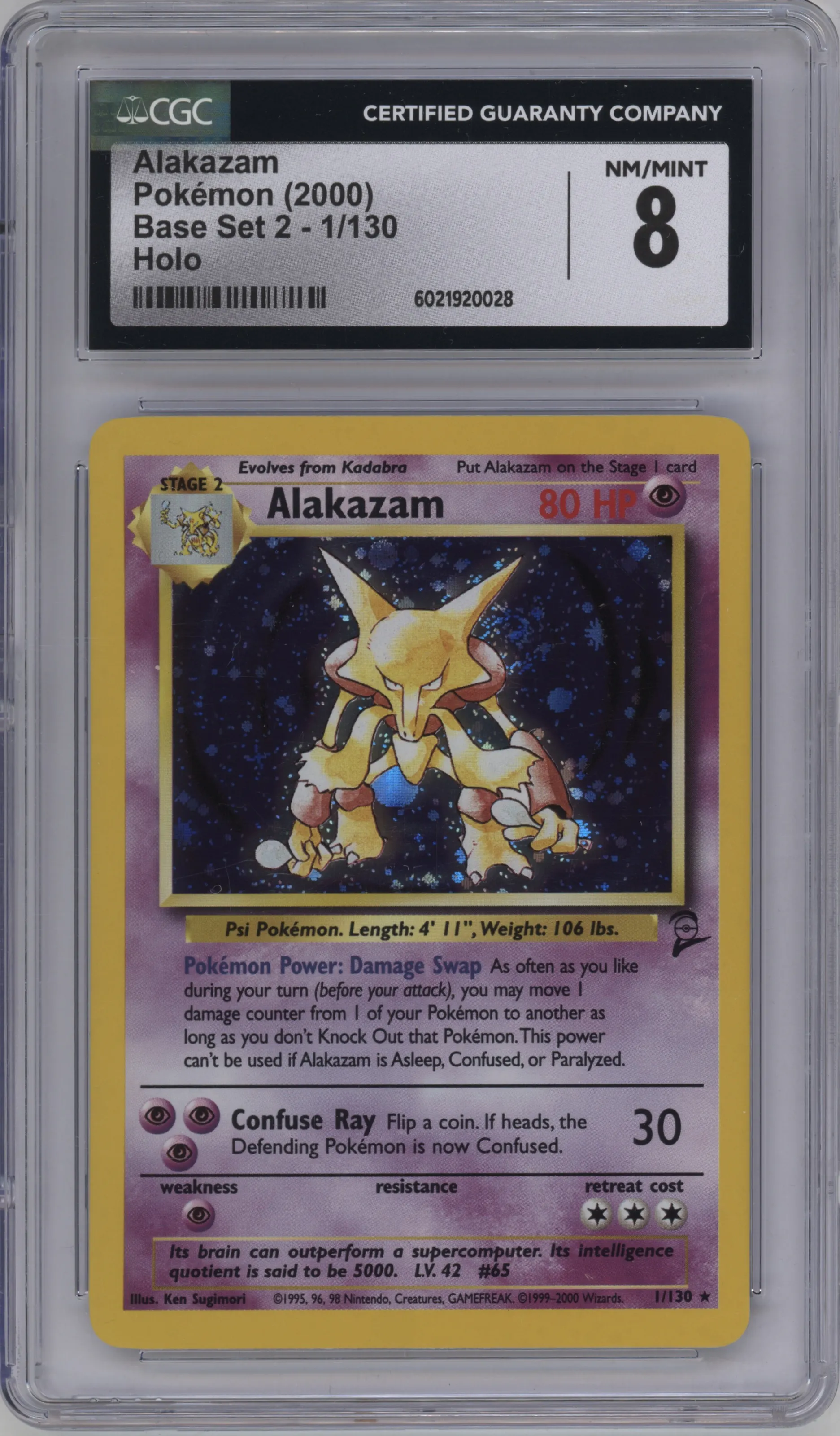 2000 Pokemon Base Set 2 Alakazam #1 CGC 8