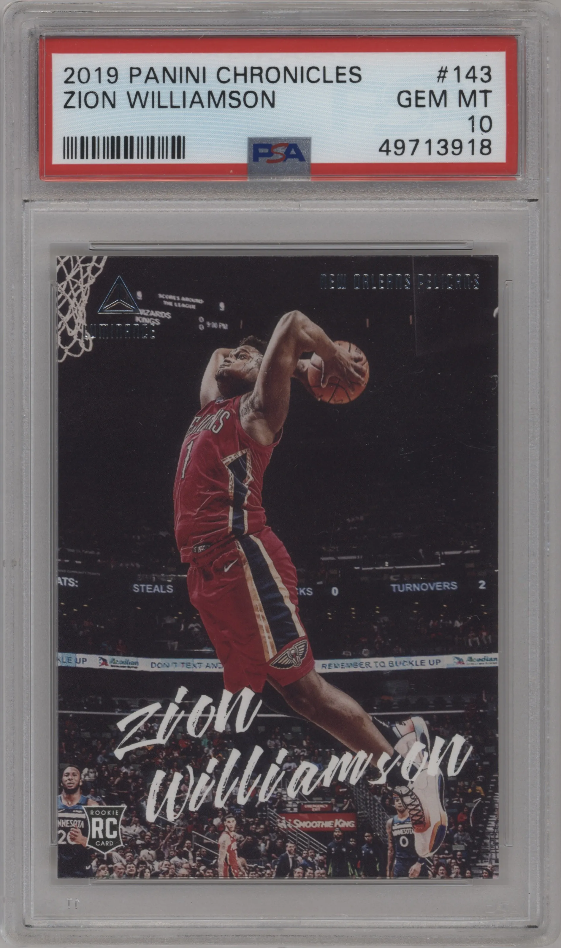 2019 Panini Chronicles Luminance Zion Williamson PSA 10