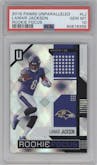 Lamar Jackson from the 2018 Panini Unparalleled set graded by PSA and given an overall grade of 10.