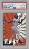 Ken Griffey Jr. from the 1998 Pinnacle set featuring a Orange parallel graded by PSA and given an overall grade of 8.