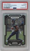 Jaxon Smith-Njigba from the 2023 Panini Prizm set featuring a Silver Prizm parallel graded by PSA and given an overall grade of 10.
