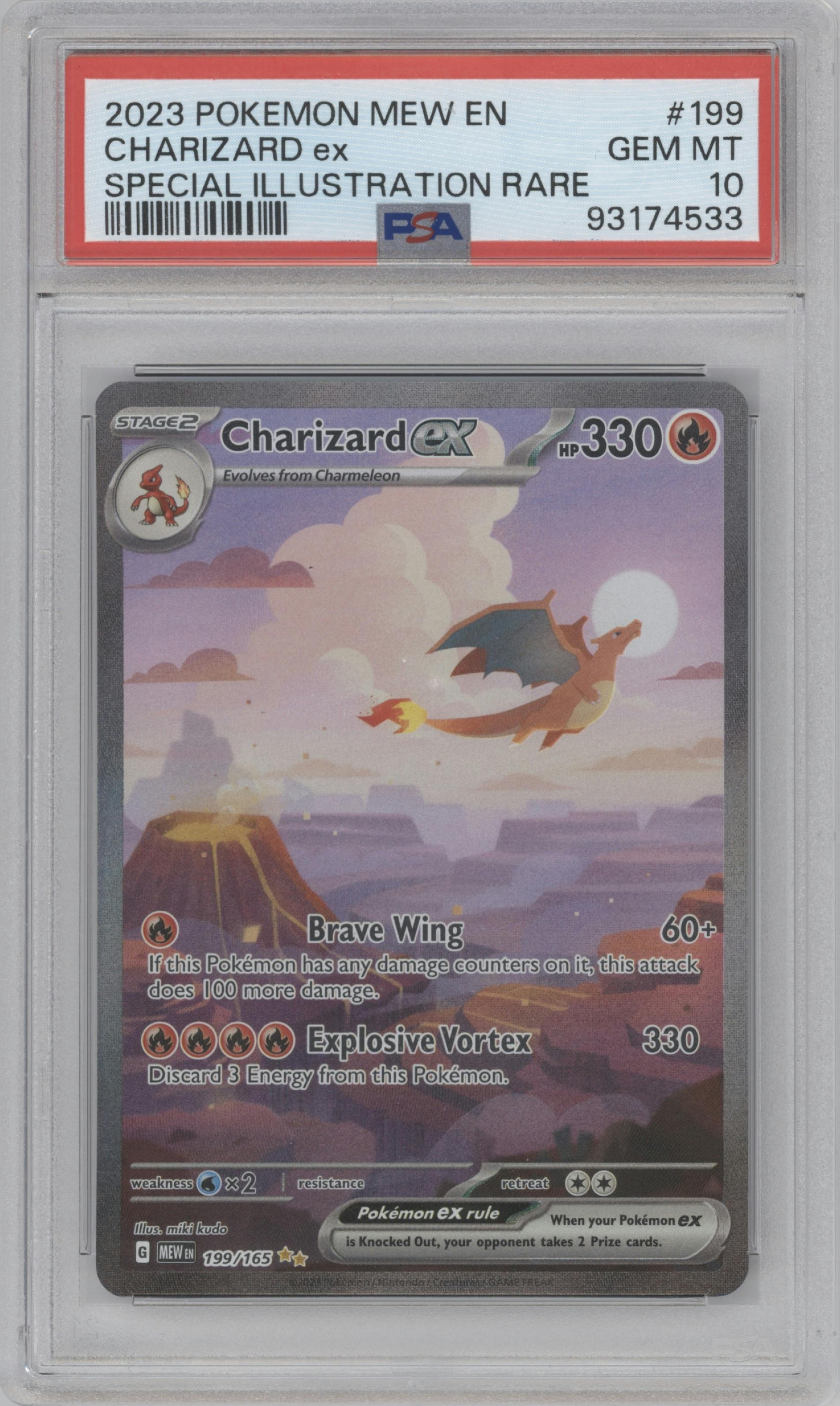 Charizard ex from the 2023 Pokemon SV set graded by PSA and given an overall grade of 10.
