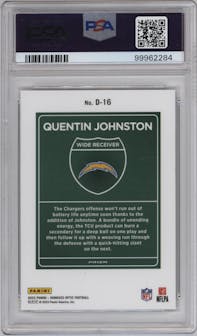 Quentin Johnston from the 2023 Donruss Optic set graded by PSA and given an overall grade of 10.
