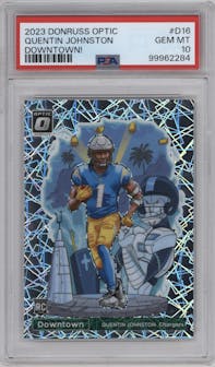 Quentin Johnston from the 2023 Donruss Optic set graded by PSA and given an overall grade of 10.