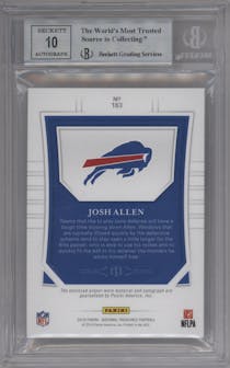 Josh Allen from the 2018 Panini National Treasures set graded by Beckett and given an overall grade of 9.