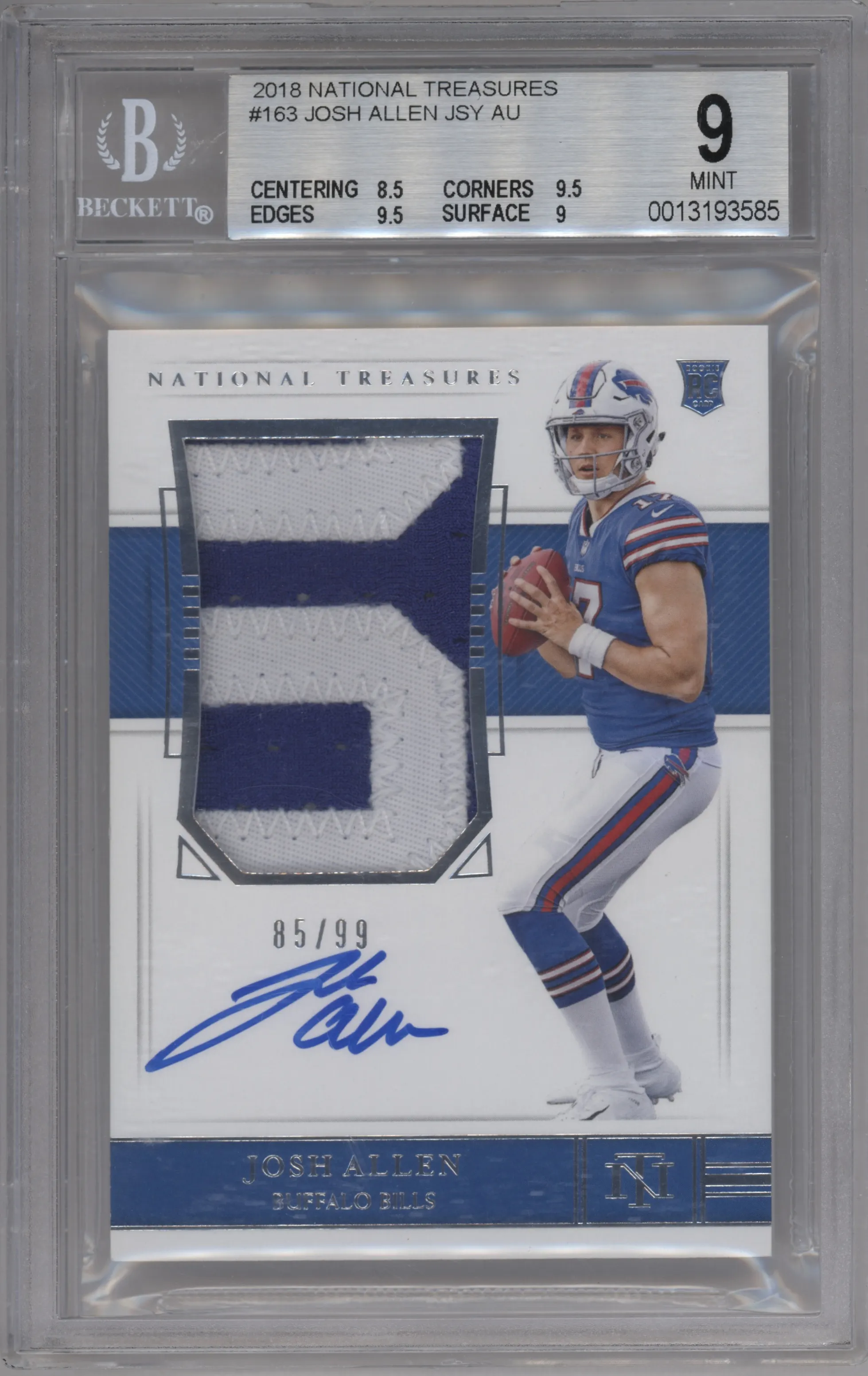 2018 Panini National Treasures RPA Josh Allen #163 BGS 9