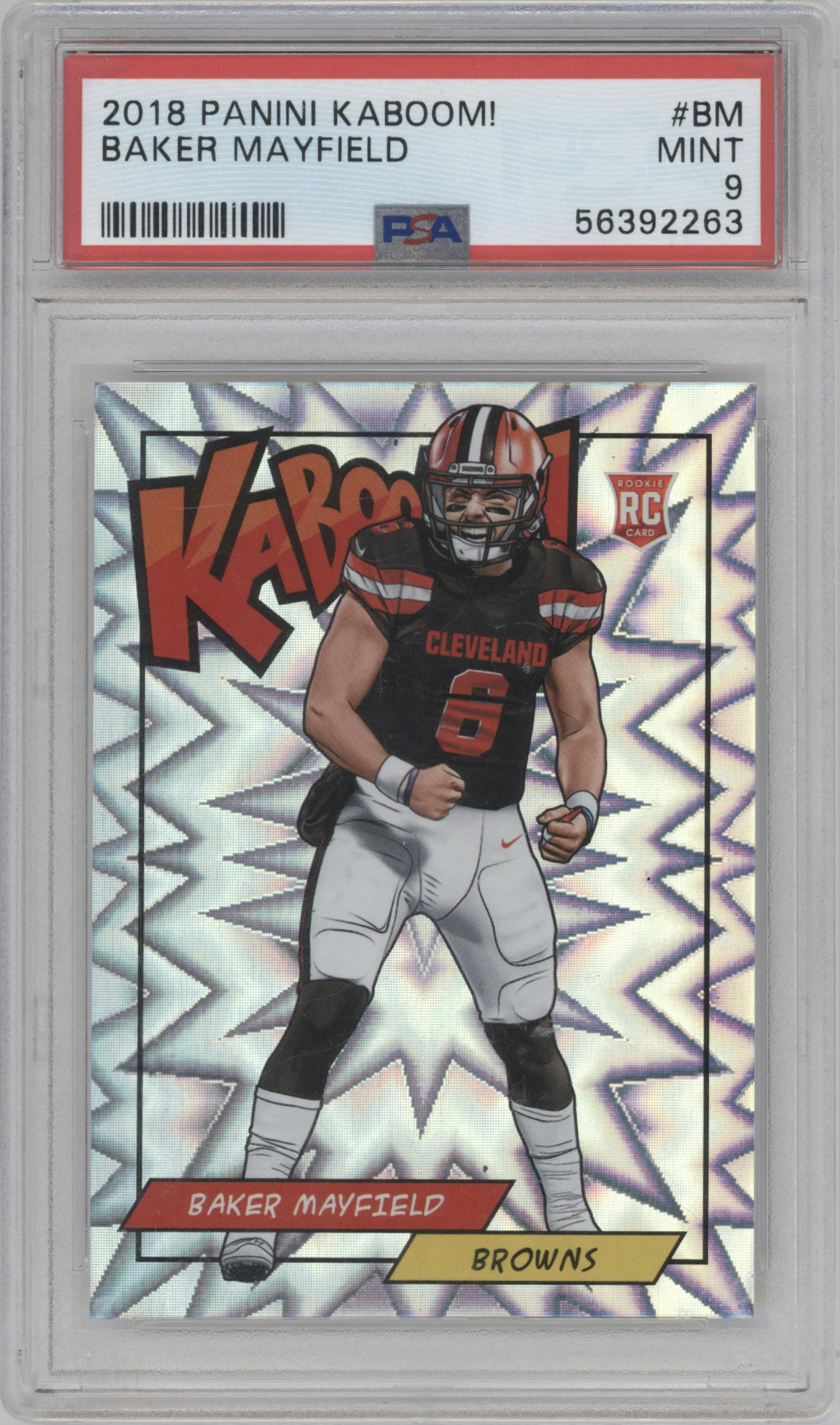 Baker Mayfield from the 2018 Panini Kaboom Rewards Multi-Sport set graded by PSA and given an overall grade of 9.