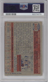 Sandy Koufax from the 1957 Topps set graded by PSA and given an overall grade of 6.