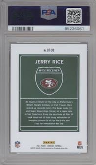 Jerry Rice from the 2021 Panini Donruss set graded by PSA and given an overall grade of 10.