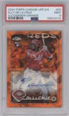 Elly De La Cruz from the 2024 Topps Chrome Update Sapphire Edition set featuring a Orange Sapphire Refractor parallel graded by PSA and given an overall grade of 9.