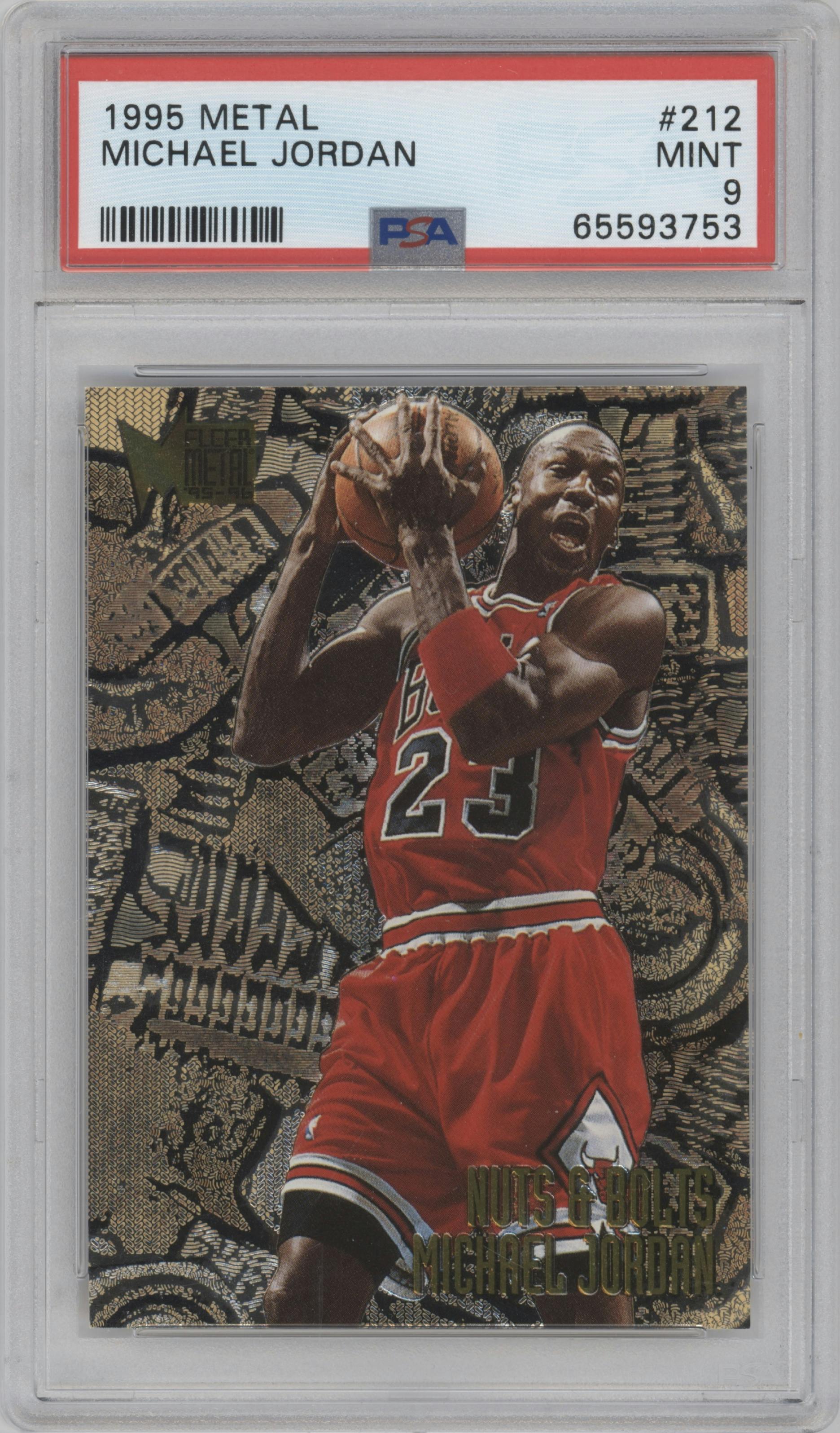 Michael Jordan from the 1995-96 Fleer Metal set graded by PSA and given an overall grade of 9.