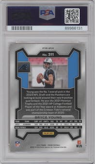 Bryce Young from the 2023 Panini Prizm set featuring a Disco parallel graded by PSA and given an overall grade of 9.