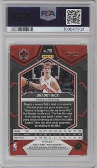 Gradey Dick from the 2023-24 Panini Mosaic set featuring a Gold Mosaic parallel graded by PSA and given an overall grade of 8.