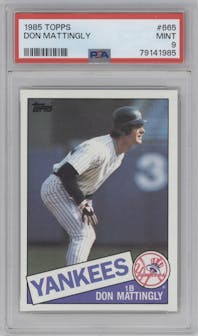 Don Mattingly from the 1985 Topps set graded by PSA and given an overall grade of 9.