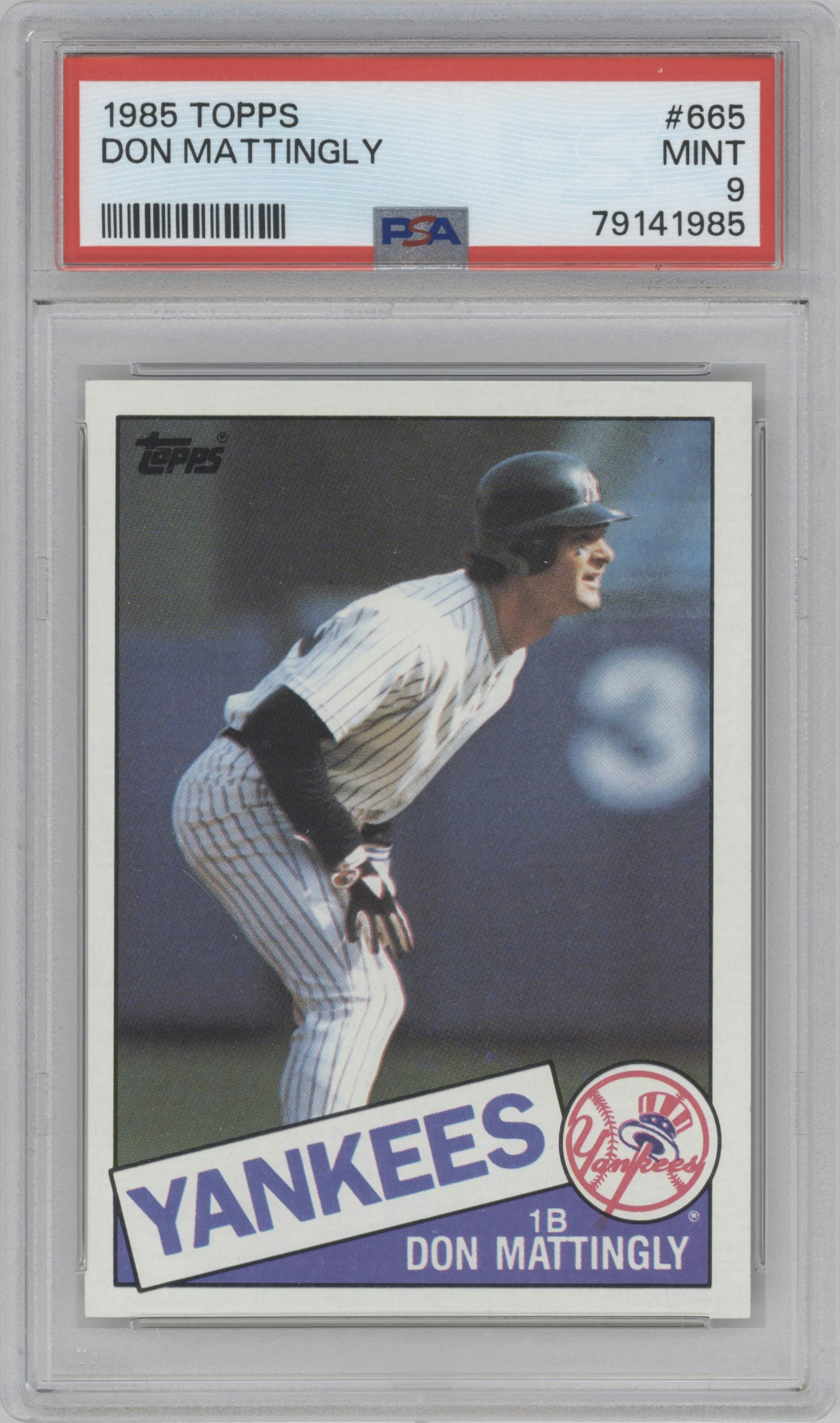 Don Mattingly from the 1985 Topps set graded by PSA and given an overall grade of 9.