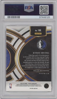 Kyrie Irving from the 2023-24 Panini Select  set featuring a Elephant parallel graded by PSA and given an overall grade of 10.