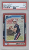 Drake Maye from the 2024 Donruss set featuring a Red Wave parallel graded by PSA and given an overall grade of 9.