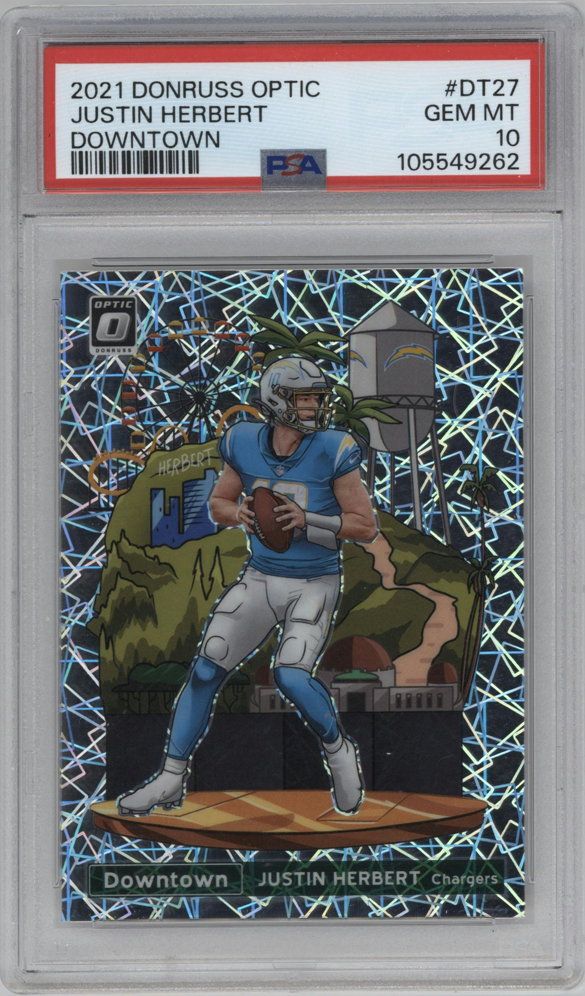 Justin Herbert from the 2021 Panini Donruss Optic set graded by PSA and given an overall grade of 10.