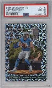 Justin Herbert from the 2021 Panini Donruss Optic set graded by PSA and given an overall grade of 10.