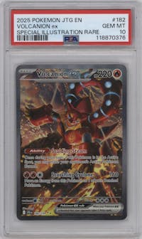 Volcanion EX from the 2025 Pokemon SV set graded by PSA and given an overall grade of 10.