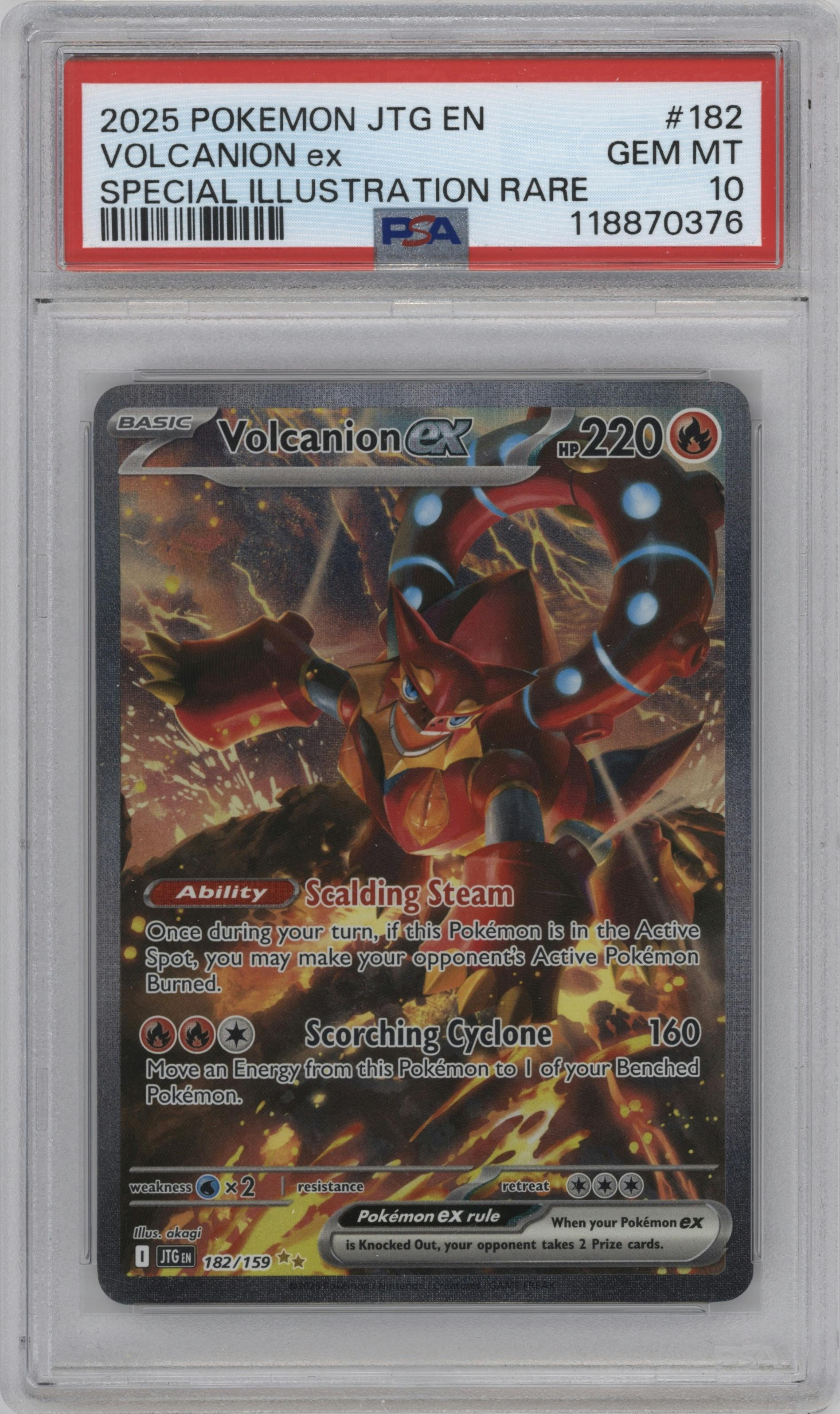 Volcanion EX from the 2025 Pokemon SV set graded by PSA and given an overall grade of 10.