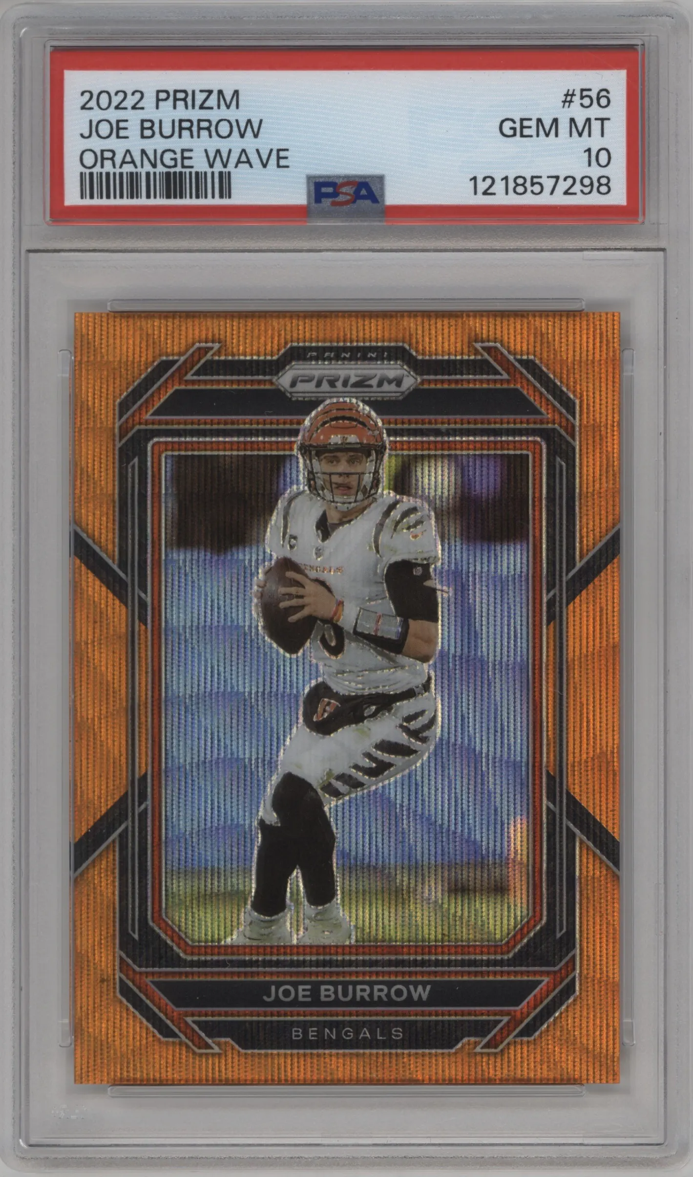 2022 Panini Prizm Joe Burrow Orange Wave #56 PSA 10