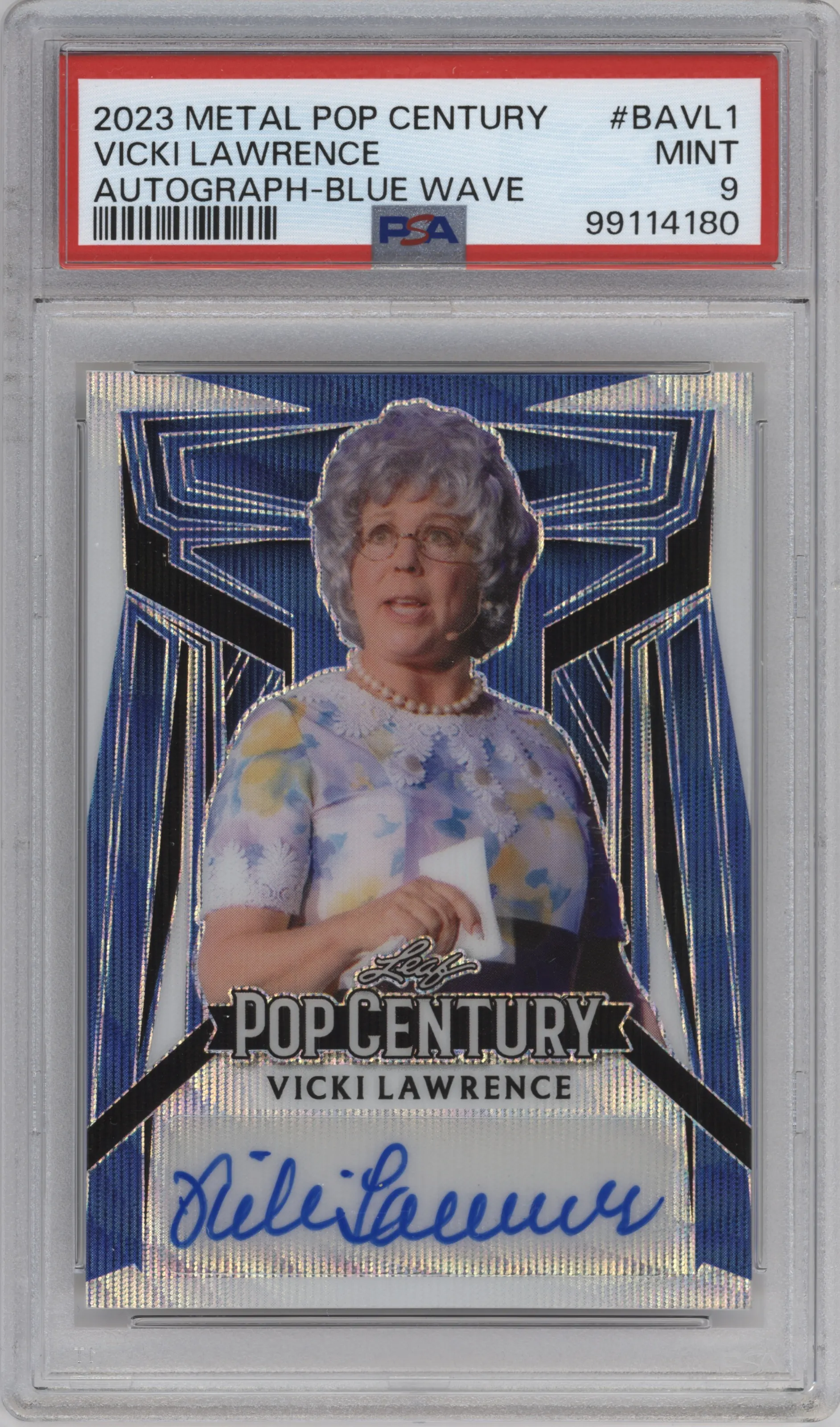 2023 Leaf Metal Pop Century Auto Vicki Lawrence Blue Wave #BA-VL1 PSA 9