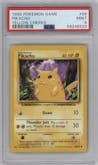 Pikachu from the 1999 Pokemon set featuring a Yellow Cheeks parallel graded by PSA and given an overall grade of 9.