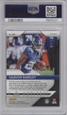 Saquon Barkley from the 2018 Panini Prizm set featuring a Lazer parallel graded by PSA and given an overall grade of 9.