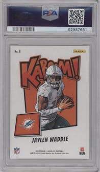 Jaylen Waddle from the 2023 Panini Absolute set graded by PSA and given an overall grade of 10.