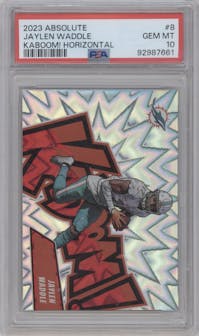 Jaylen Waddle from the 2023 Panini Absolute set graded by PSA and given an overall grade of 10.