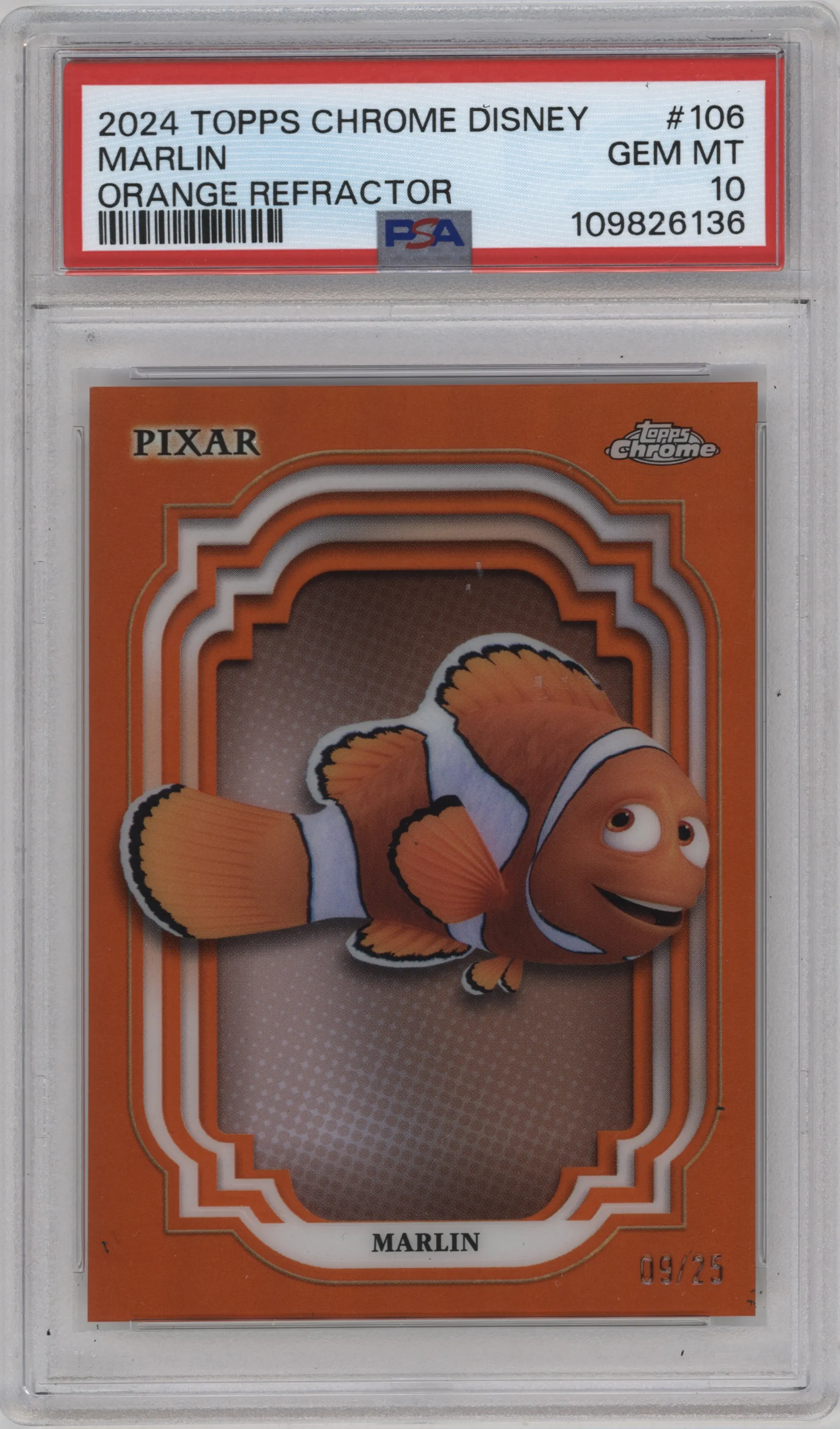 2024 Topps Chrome Disney Marlin Orange Refractor #106 PSA 10