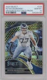 Peter Skoronski from the 2023 Panini Select set featuring a Dragon Scale Gold Prizm parallel graded by PSA and given an overall grade of 10.