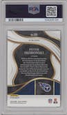 Peter Skoronski from the 2023 Panini Select set featuring a Dragon Scale Gold Prizm parallel graded by PSA and given an overall grade of 10.